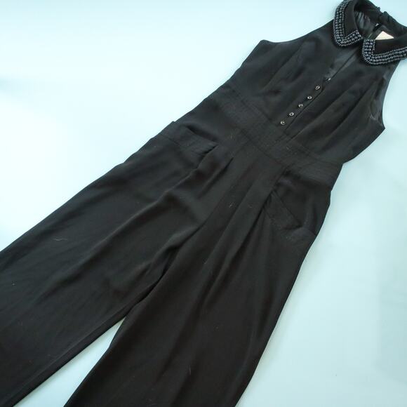 Anthropologie x Elevenses Black Beaded Sleeveless Twee Wide Leg Jumpsuit Size 6 - Picture 2 of 12